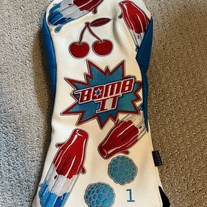 Golf Club Driver Headcover - White and Blue BOMB IT